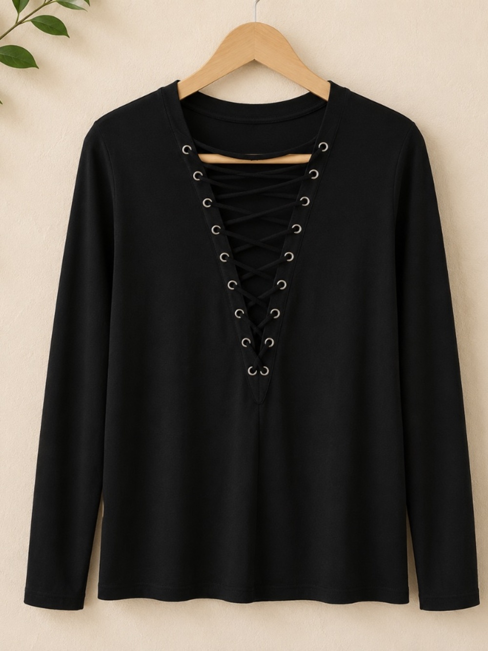 Express Black Lace-Up Long Sleeve Top